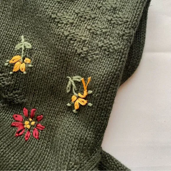 Vtg 90's Christopher & Banks Green Hand Embroidered Cottage Cardigan Size Large - Picture 11 of 14